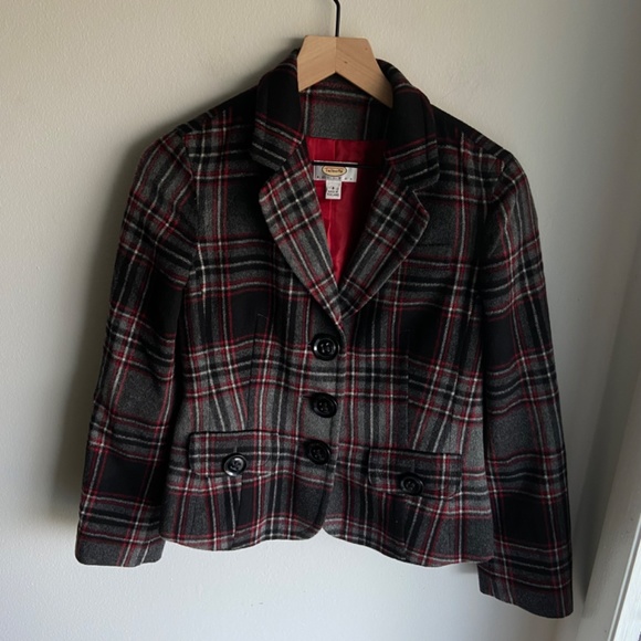 Vintage y2k Talbots wool black red plaid cropped blazer jacket- size 8 - Picture 6 of 6